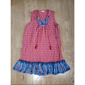 beachlunchlounge collection XS Tiana Red And Blue Paisley Dress Boho Tassel EUC